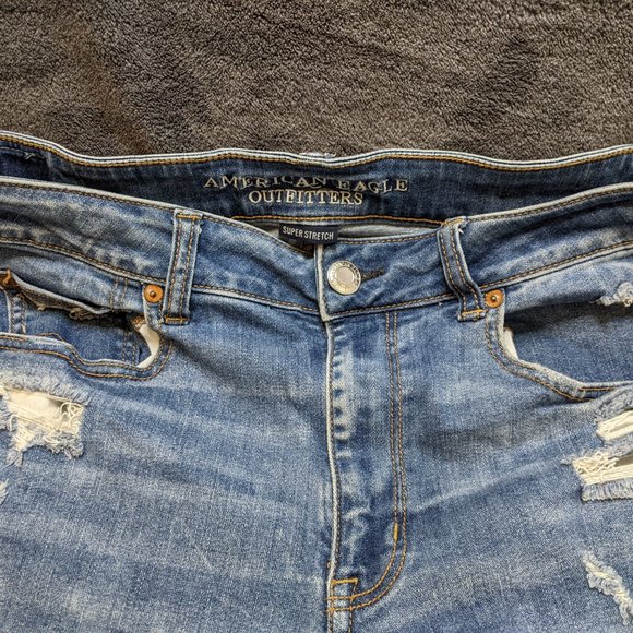 American Eagle Ripped Denim Shorts Distressed Skinny Fit Blue Jeans - Picture 3 of 6